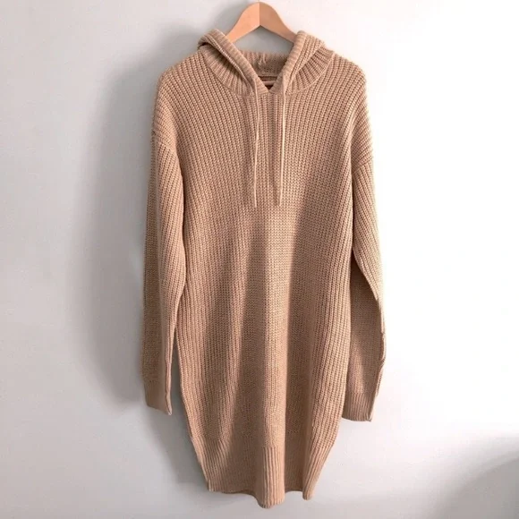 New Look | Dresses | New Look Knit Hooded Camel Sweater Midi Dress Xl |  Poshmark